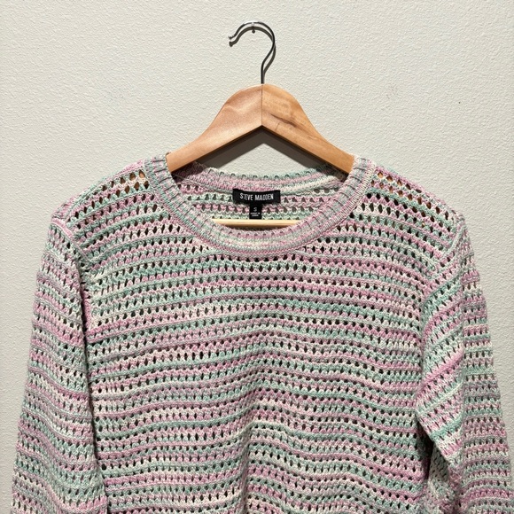 Steve Madden Crochet Knit Sweater Size S Purple Green Multicolor Boho Casual - Picture 2 of 8